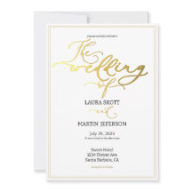 Invitación negro y blanco con escritura dorada