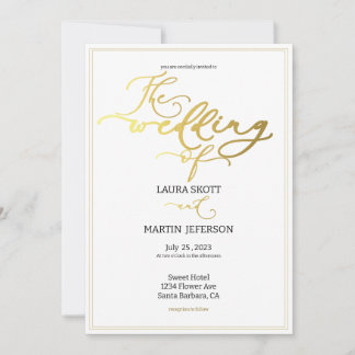 Invitación negro y blanco con escritura dorada 