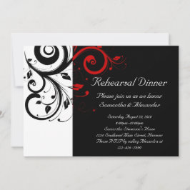 Invitación Negro y blanco con giro inverso rojo