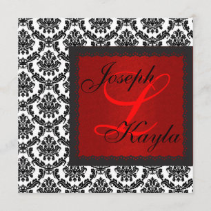 Invitación Negro y blanco DAMASK Clásico de vacaciones Boda I