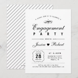 Invitación Negro y Blanco   Fiesta de Compromiso Elegante