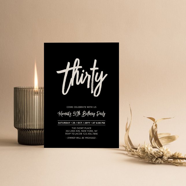 Invitación Negro y Blanco | Fiesta de Cumpleaños Chic Treinta (Subido por el creador)