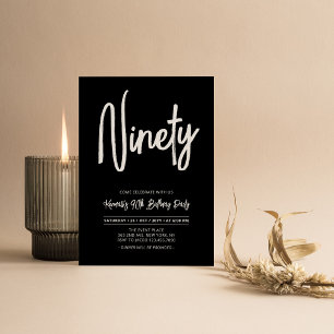 Invitación Negro y Blanco   Fiesta de cumpleaños número 90 de