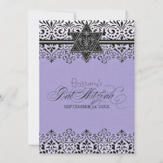 Invitación Negro y blanco luce el blanco plateado Mitzvah Inv