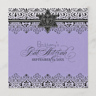 Invitación Negro y blanco luce el blanco plateado Mitzvah Inv