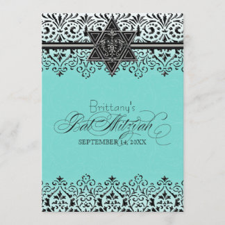 Invitación Negro y blanco luce el blanco plateado Mitzvah Inv