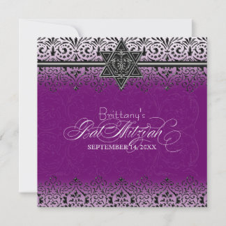 Invitación Negro y blanco luce el blanco plateado Mitzvah Inv