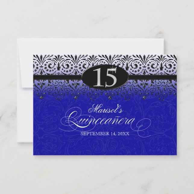 Invitación Negro y blanco luce el Quinceañera 15 (Anverso)