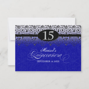 Invitación Negro y blanco luce el Quinceañera 15