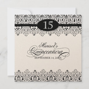 Invitación Negro y blanco luce el Quinceañera 15