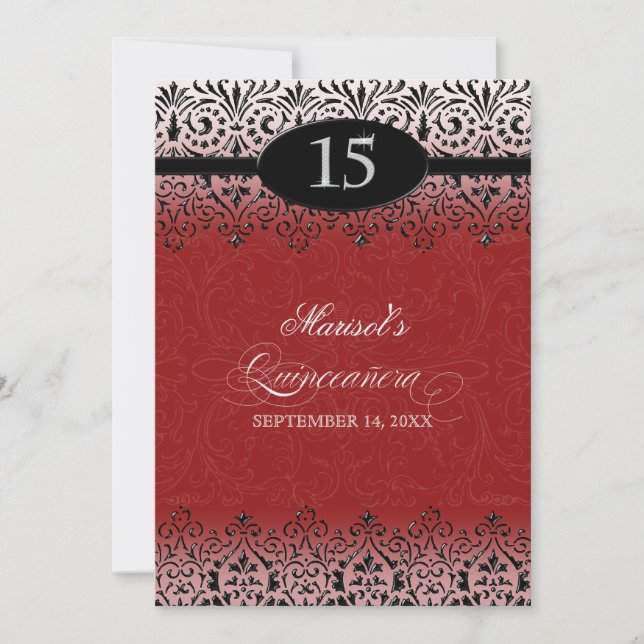 Invitación Negro y blanco luce el Quinceañera 15 (Anverso)