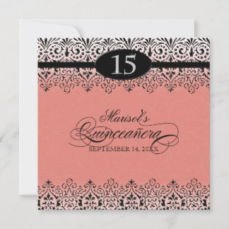 Invitación Negro y blanco luce el Quinceañera 15