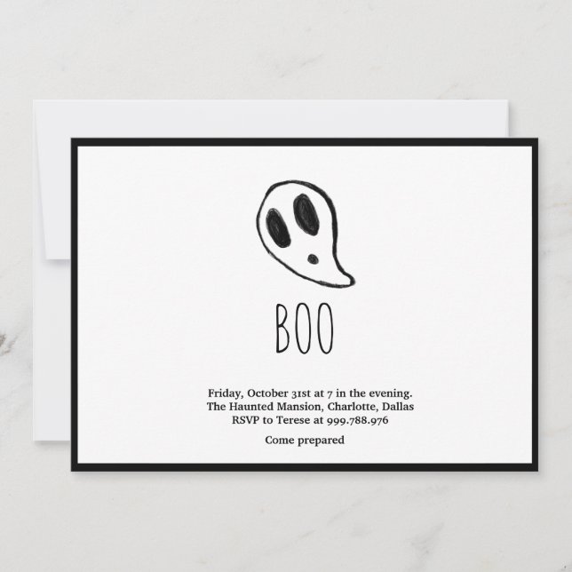 Invitación Negro Y Blanco Minimalista De Halloween (Anverso)