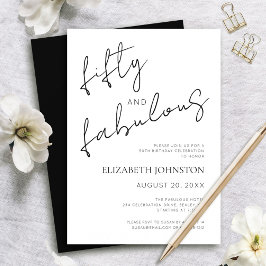 Invitación Negro y Blanco Mínimo 50 y Cumpleaños Fabouloso