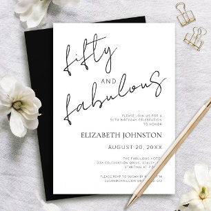 Invitación Negro y Blanco Mínimo 50 y Cumpleaños Fabouloso