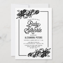 Invitación Negro y blanco moderado de acento floral bebollo