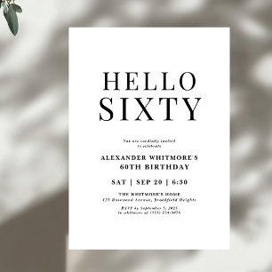 Invitación Negro y blanco moderno Hola a los 60 años