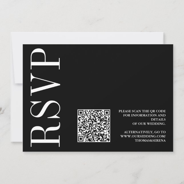 Invitación Negro y blanco negrita Monocromo Código QR Bow RSV (Reverso)