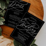 Invitación Negro y blanco romántico en un solo Boda<br><div class="desc">Esta romántica invitación en blanco y negro en una boda es perfecta para un simple boda. El moderno diseño clásico presenta vistosos remolinos y florituras con una preciosa y elegante tipografía con letras a mano. Guarde el papel incluyendo los detalles en la parte posterior de la invitación a la boda...</div>