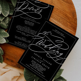 Invitación Negro y blanco romántico en un solo Boda