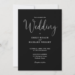 Invitación Negro y Blanco Todo en Uno Elegante Guion de Boda