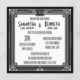 Invitación Negro y cualquier color Gran Gatsby Geométrico Bod