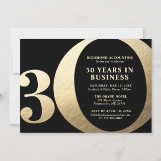 Invitación Negro y Dorado 30 Aniversario Empresarial