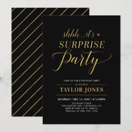 Invitación Negro y dorado | Fiesta de cumpleaños sorpresa mod