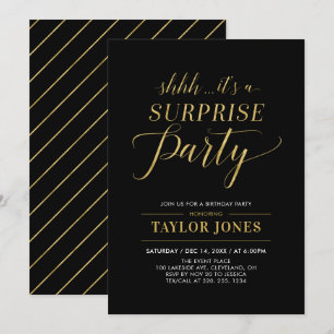 Invitación Negro y dorado   Fiesta de cumpleaños sorpresa mod