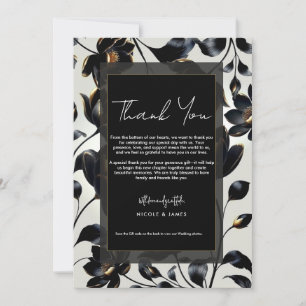 Invitación Negro y Dorado Floral Gris Beige Agradecimiento de