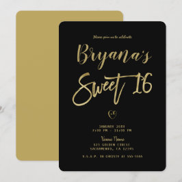 Invitación Negro y Dorado Moderno Minimalista Chic Cumpleaños