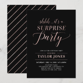Invitación Negro y dorado rosa | Fiesta de cumpleaños sorpres