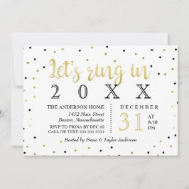 Invitación Negro y el fiesta del Año Nuevo del confeti del