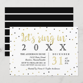 Invitación Negro y el fiesta del Año Nuevo del confeti del