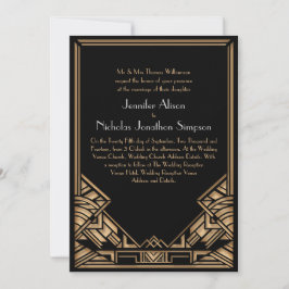 Invitación Negro y falso oro Art Deco Gatsby Style Boda