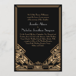 Invitación Negro y falso oro Art Deco Gatsby Style Boda