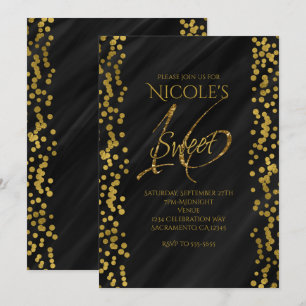 Invitación Negro y falso oro Glamour moderno Dulces 16 Diecis