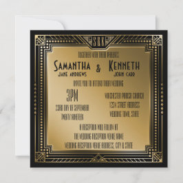 Invitación Negro y falso oro grandioso Gatsby Geométrico Boda