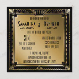Invitación Negro y falso oro grandioso Gatsby Geométrico Boda