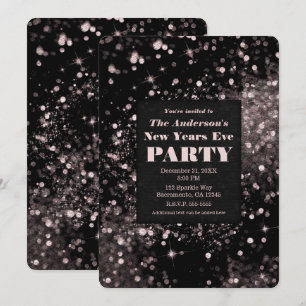 Invitación Negro y fiesta rosado de Noche Vieja de las luces