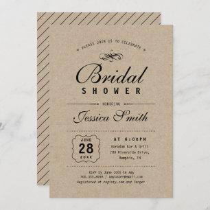 Invitación Negro y Kraft rústico   Ducha Bridal Elegante
