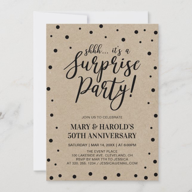 Invitación Negro y Mármol | 50° Aniversario del Boda Sorprend (Anverso)