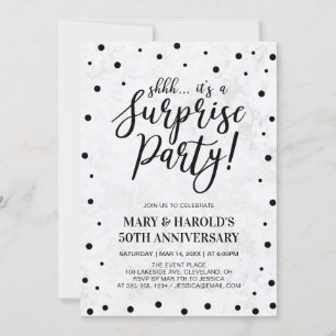 Invitación Negro y Mármol   50° Aniversario del Boda Sorprend
