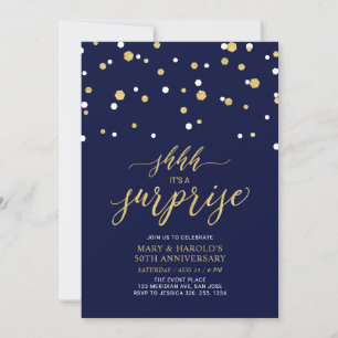 Invitación Negro y oro   50° Aniversario del Boda de Sorpresa