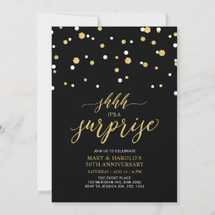 Invitación Negro y oro   50° Aniversario del Boda Sorprendedo