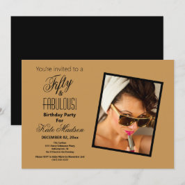 Invitación ¡Negro y Oro Cincuenta y FABULOSO! Fiesta de cumpl