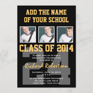 Invitación Negro y oro de la fiesta de graduación del atleta