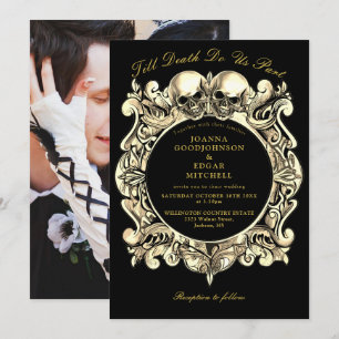 Invitación Negro Y Oro Hasta La Muerte Boda De Foto Gótica