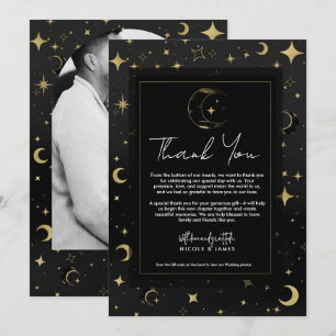Invitación Negro y Oro Moderno Celestial Luna Estrellas Graci