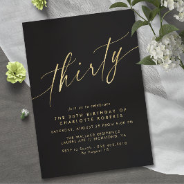 Invitación Negro y oro modernos | Luxe Script 30 cumpleaños